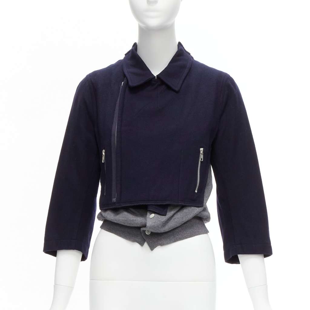 Comme Des Garcons Hybrid Biker Cardigan Navy Wool Never worn - Inside View