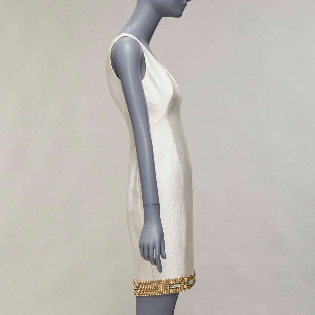 Versace Beaded Hem Dress Beige Viscose Good - Model View