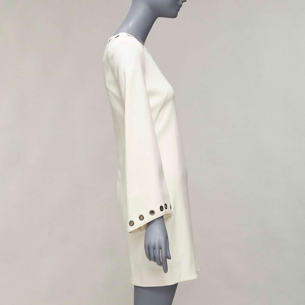 Celine Grommet Mini Dress Beige Wool Very good condition - Model View