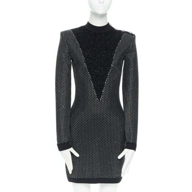 Balmain Fluffy Button Dress Black Good - Front View