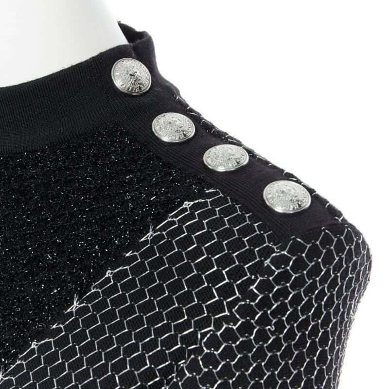 Balmain Fluffy Button Dress Black Good - Back View