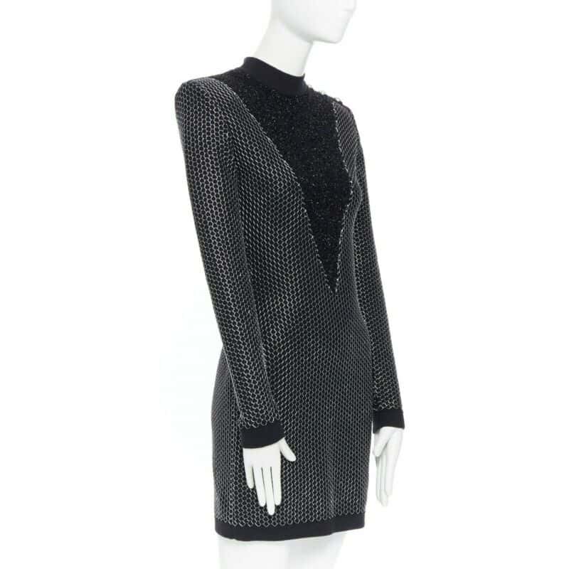 Balmain Fluffy Button Dress Black Good - Model View