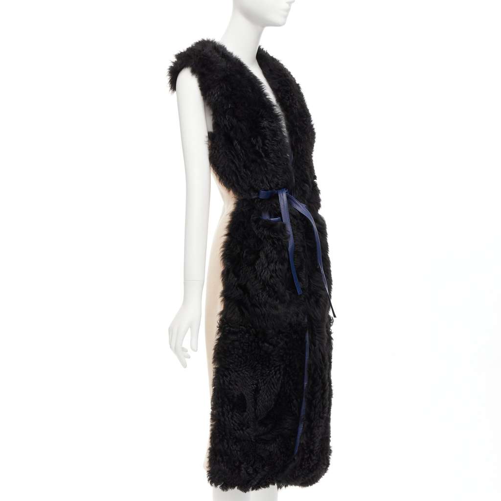 Marni Black Shearling Belted Coat Black Leather Never worn - Inside View