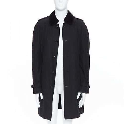 Burberry Black Fur Belted Trench Black Cotton Very good - Front View