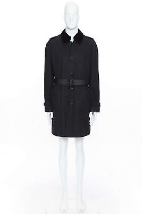 Burberry Black Fur Belted Trench Black Cotton Very good - Inside View