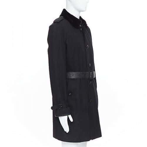 Burberry Black Fur Belted Trench Black Cotton Very good - Box View