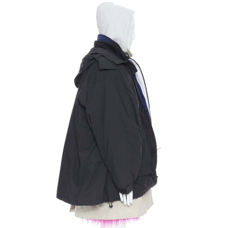 Balenciaga Pink Fur Layered Parka Black Never worn, with tag - Model View