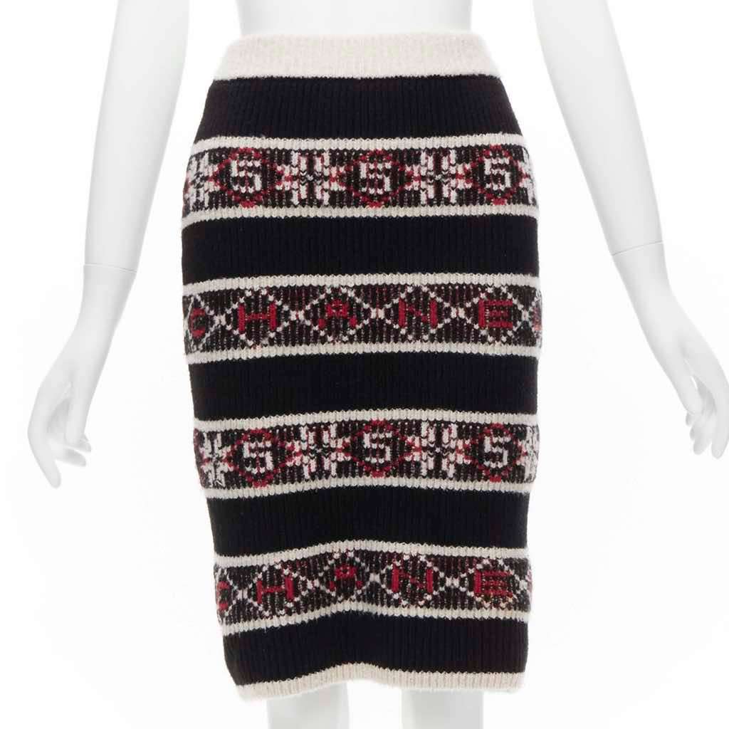 Chanel Fair Isle Skirt Black Cashmere Very good - Front View
