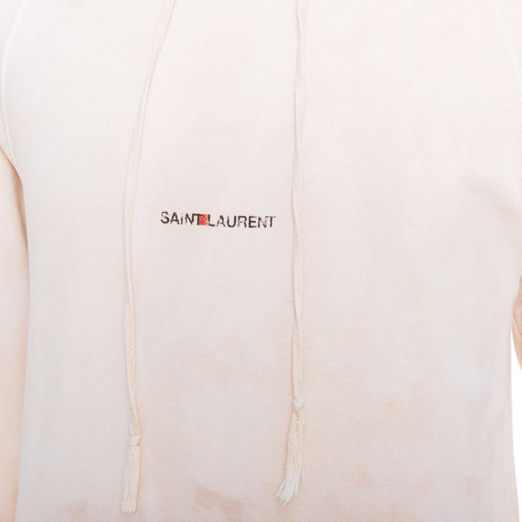 Saint Laurent Distressed Logo Hoodie Beige Cotton Never worn - Back View