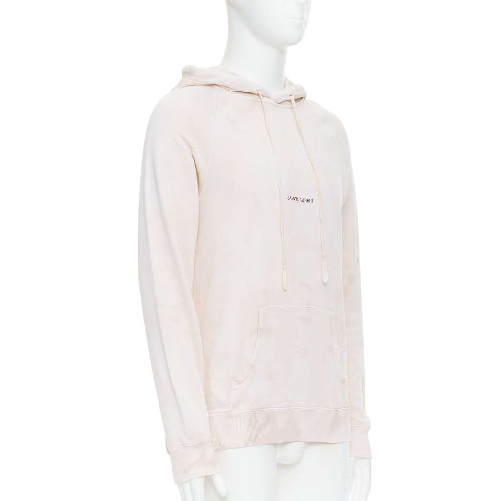 Saint Laurent Distressed Logo Hoodie Beige Cotton Never worn - Inside View