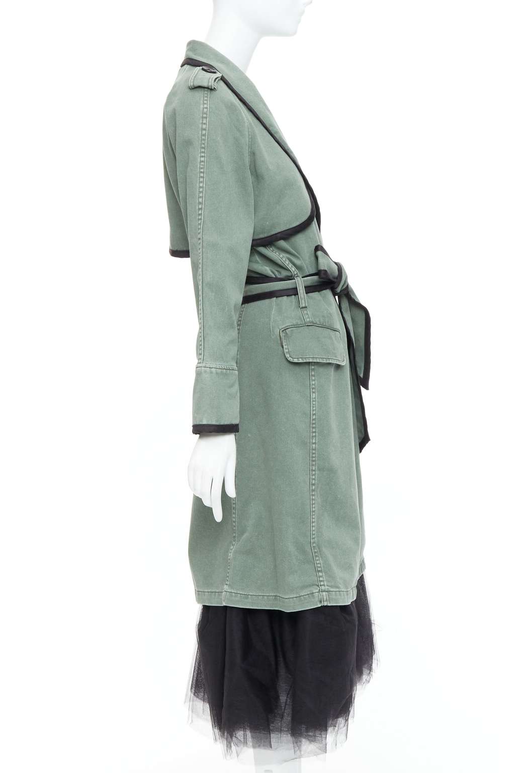 Le Superbe Green Tulle Hem Coat Black Cotton Very good - Box View