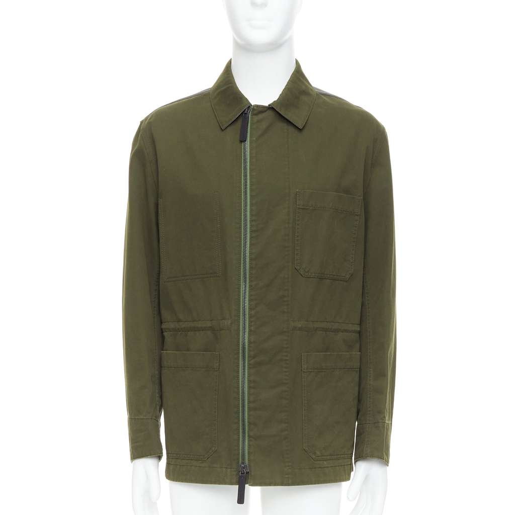 Berluti Green Safari Leather Coat Green Leather Fair - Inside View