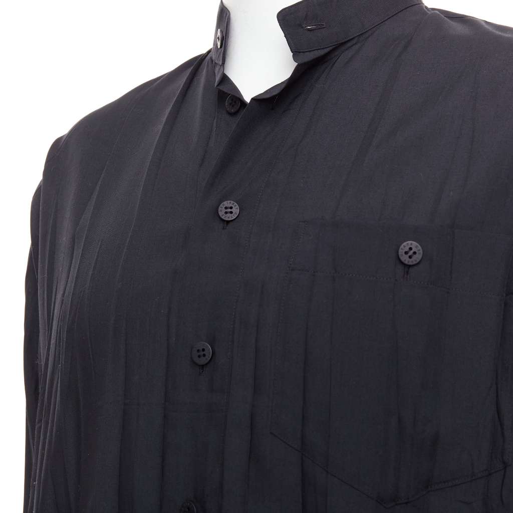 Issey Miyake Pleated Button Shirt Black Polyester Very good - Back View