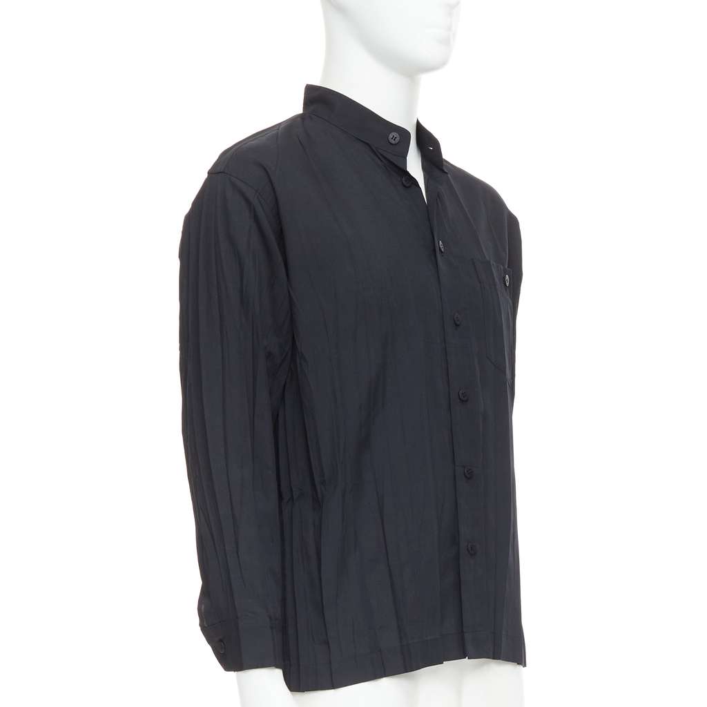Issey Miyake Pleated Button Shirt Black Polyester Very good - Inside View