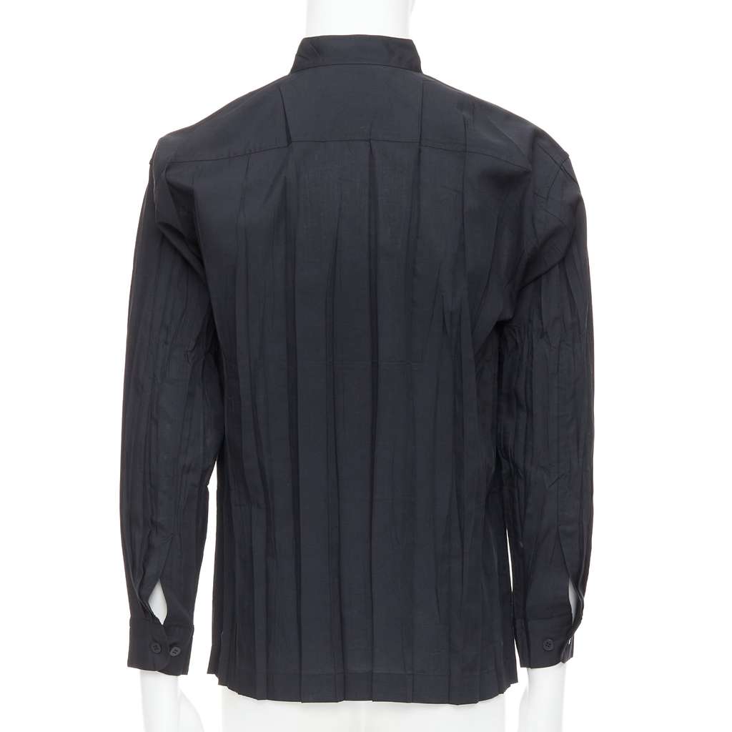 Issey Miyake Pleated Button Shirt Black Polyester Very good - Box View