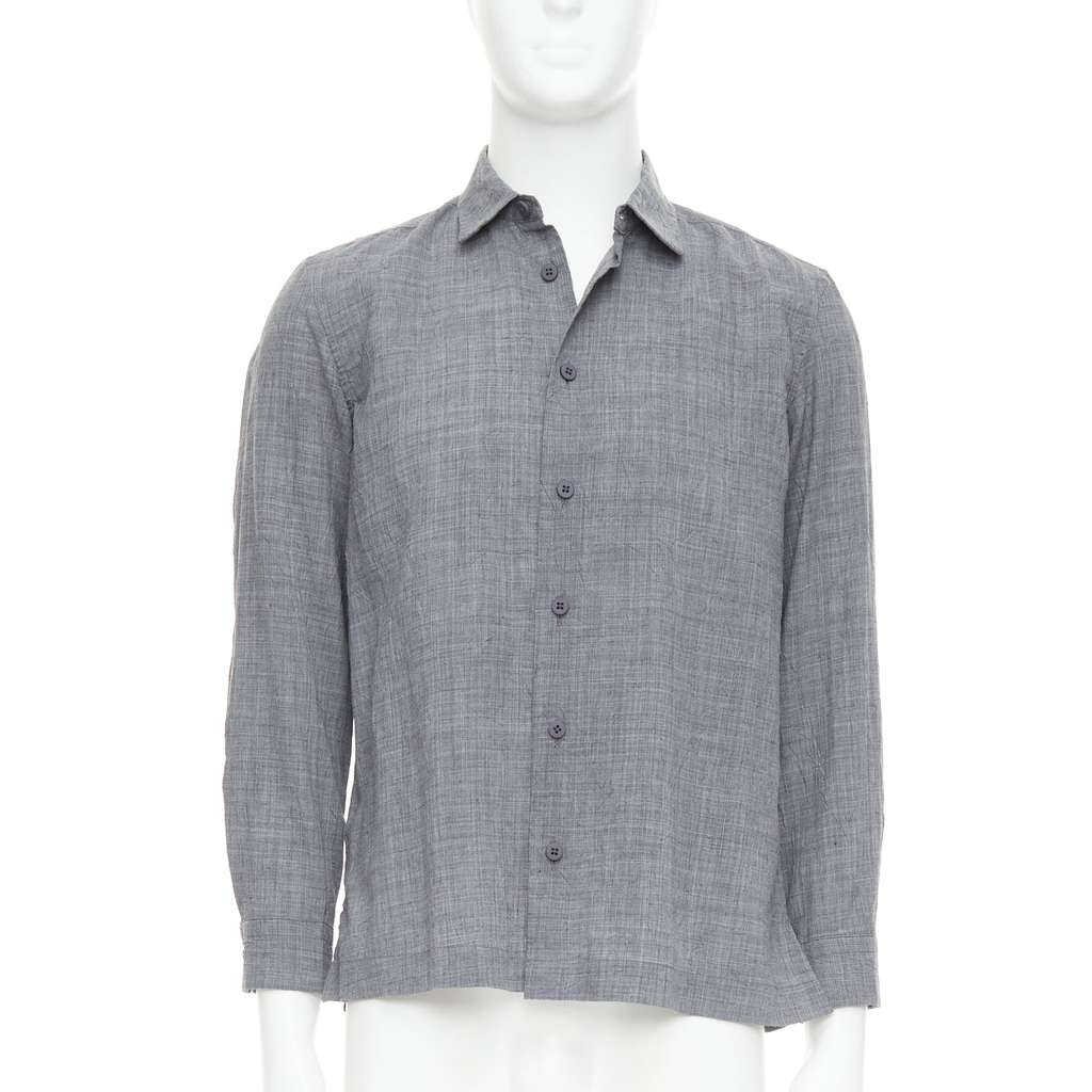 Issey Miyake Crinkled Shirt Top Grey Polyester Very good - Front View