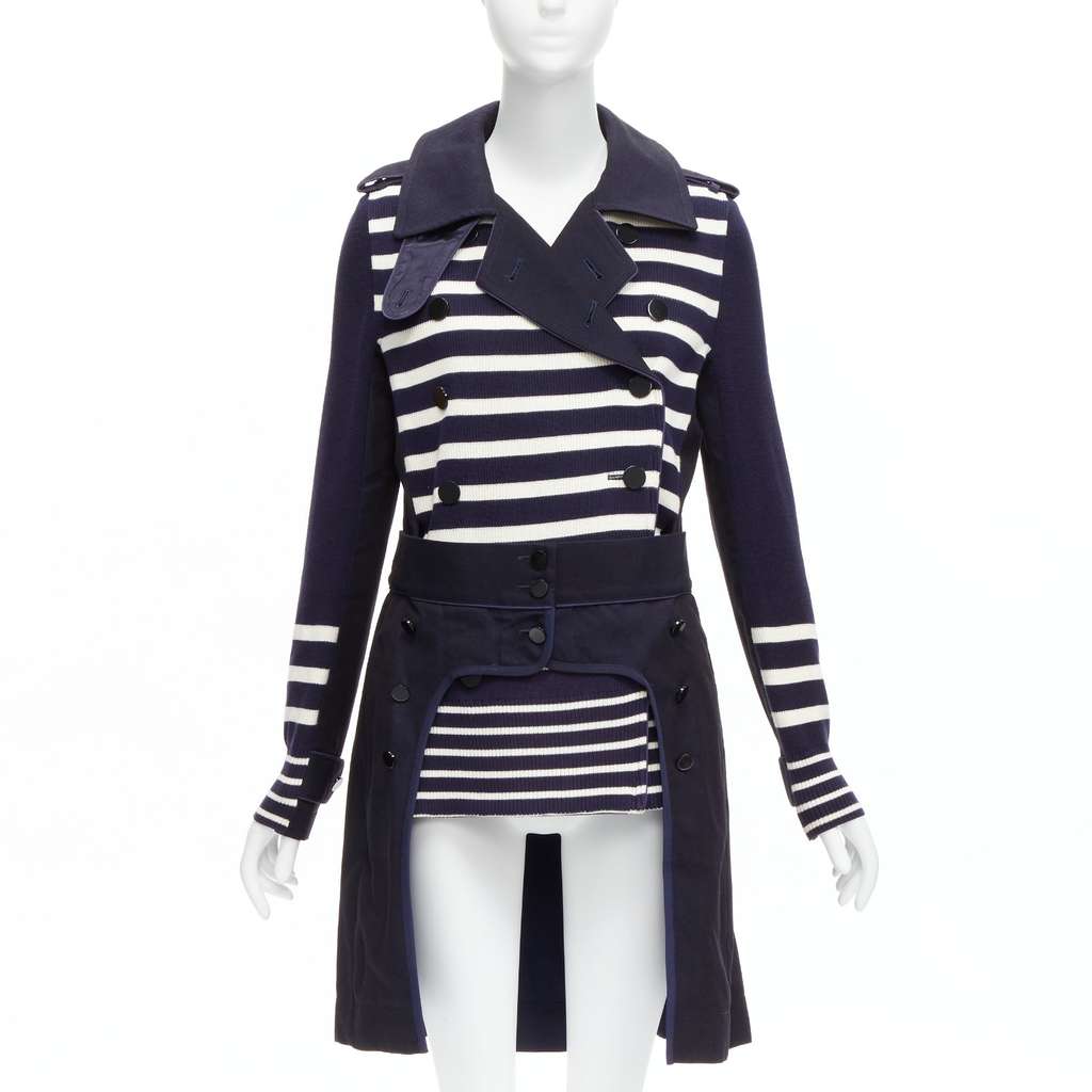Sacai Nautical Stripe Flare Coat Navy Cotton Very good - Inside View