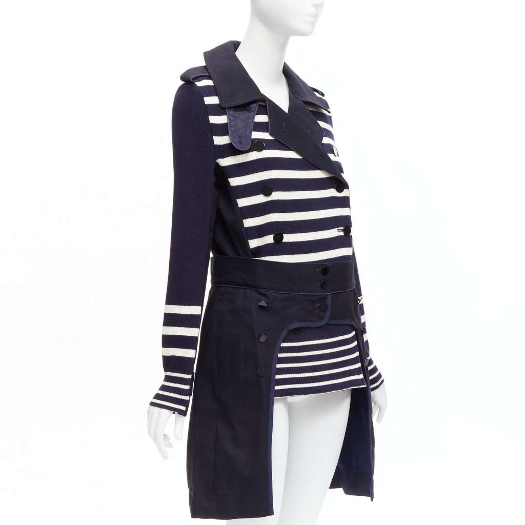 Sacai Nautical Stripe Flare Coat Navy Cotton Very good - Model View