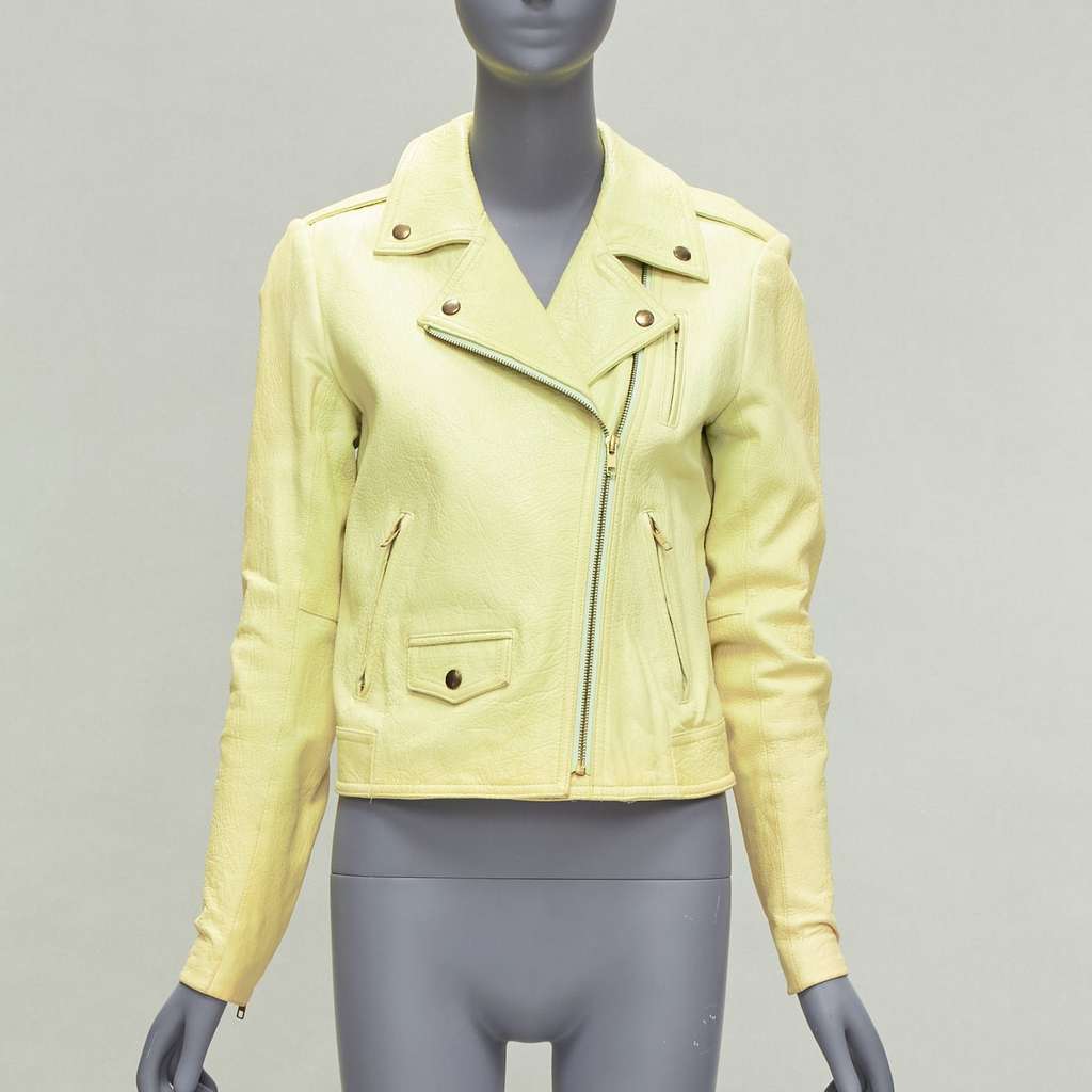 Theory Yellow Lambskin Biker Jacket Yellow Leather Good - Inside View