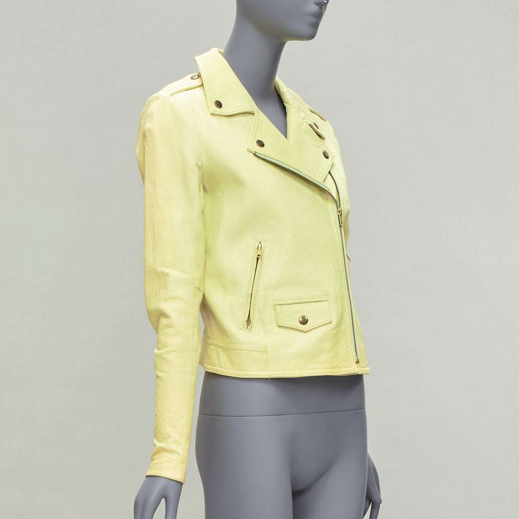 Theory Yellow Lambskin Biker Jacket Yellow Leather Good - Model View