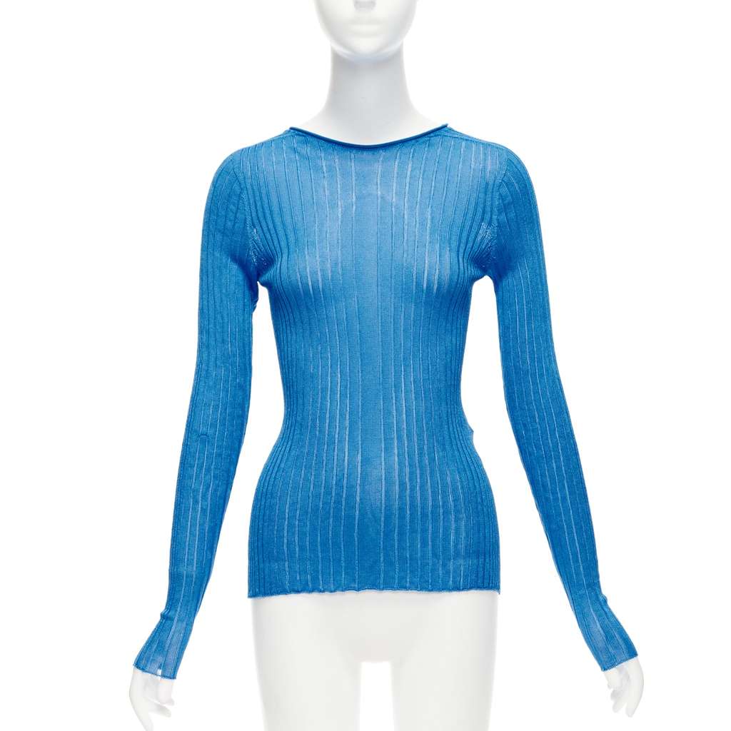 Celine Sheer Ribbed Sweater Blue Viscose Very good - Front View