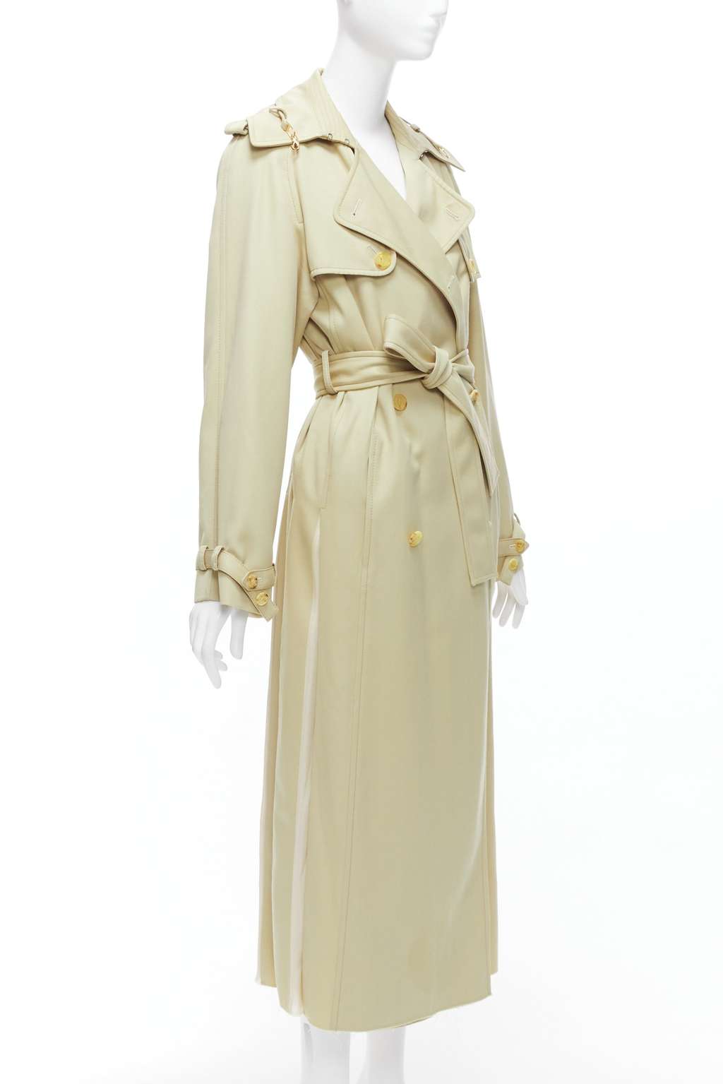 Gabriela Hearst Wool Silk Pleats Trench Beige Wool Very good - Model View