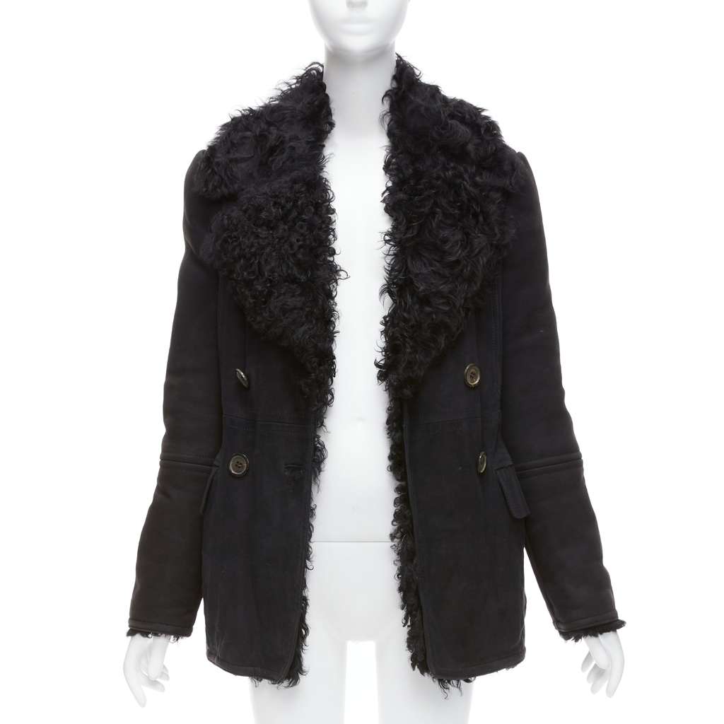 Gucci Black Shearling Wool Coat Black Suede Fair condition - Inside View