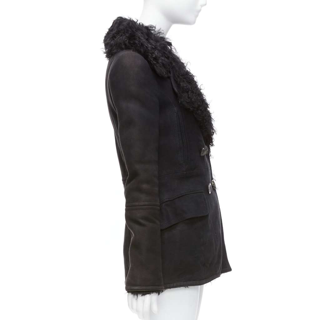Gucci Black Shearling Wool Coat Black Suede Fair condition - Box View