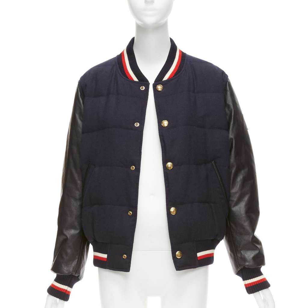 Moncler Navy Wool Bomber Jacket Black Wool Very good - Front View