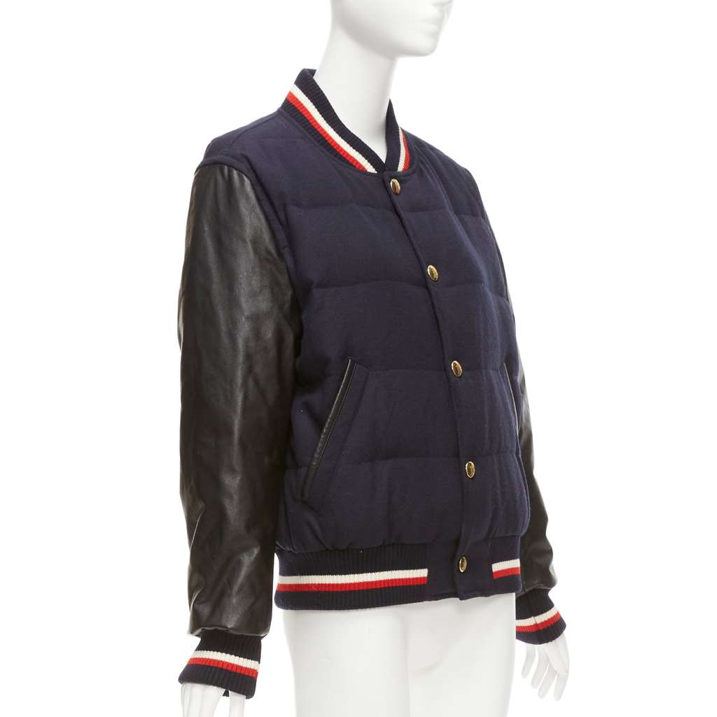Moncler Navy Wool Bomber Jacket Black Wool Very good - Model View