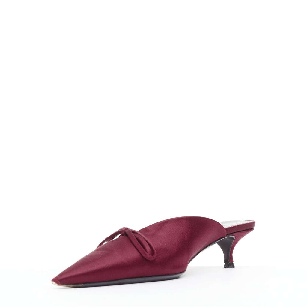 Balenciaga Knife Mules Burgundy Silk Very good - Model View