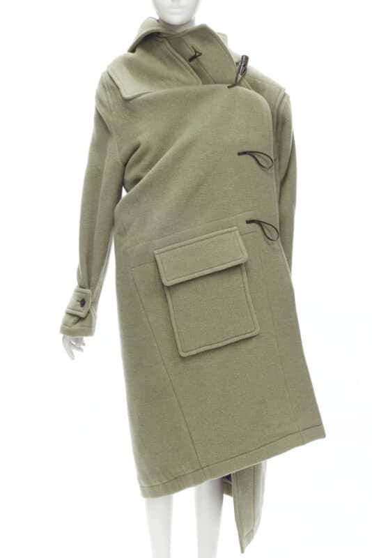 Balenciaga Khaki Toggle Wrap Coat Green Wool Very good - Front View