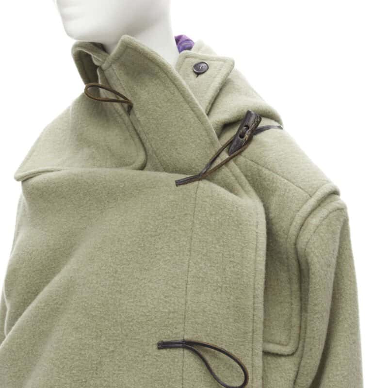 Balenciaga Khaki Toggle Wrap Coat Green Wool Very good - Back View