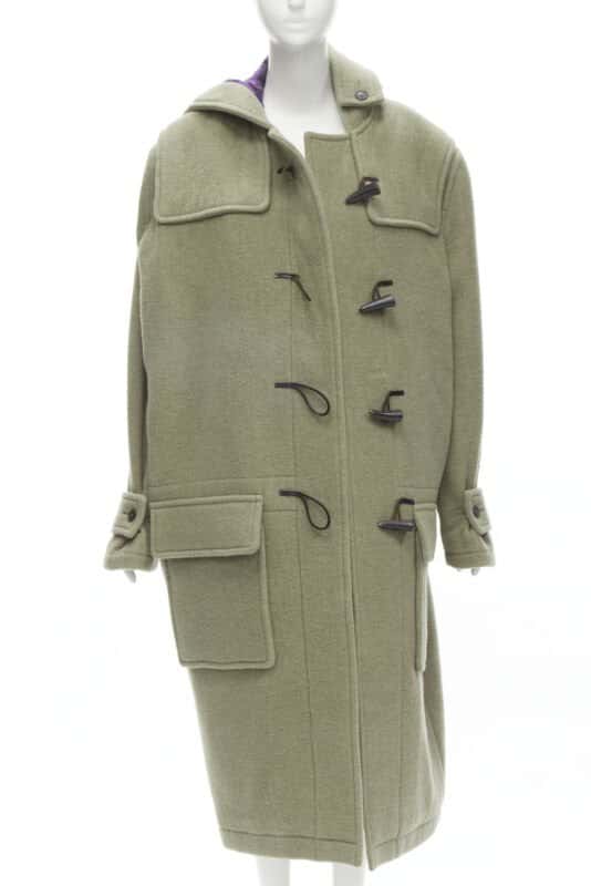Balenciaga Khaki Toggle Wrap Coat Green Wool Very good - Inside View