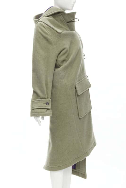 Balenciaga Khaki Toggle Wrap Coat Green Wool Very good - Model View