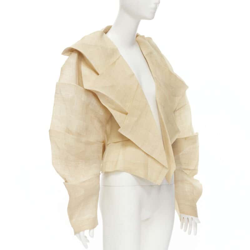 Issey Miyake Pleated Linen Jacket Beige Linen Good - Inside View