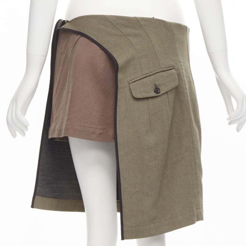 Junya Watanabe Asymmetric Mini Skirt Green Wool Very good condition - Front View