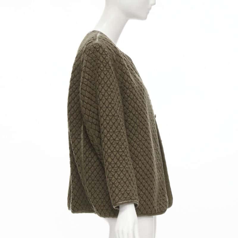 Issey Miyake Brown Cloque Leather Jacket Brown Wool Good - Model View