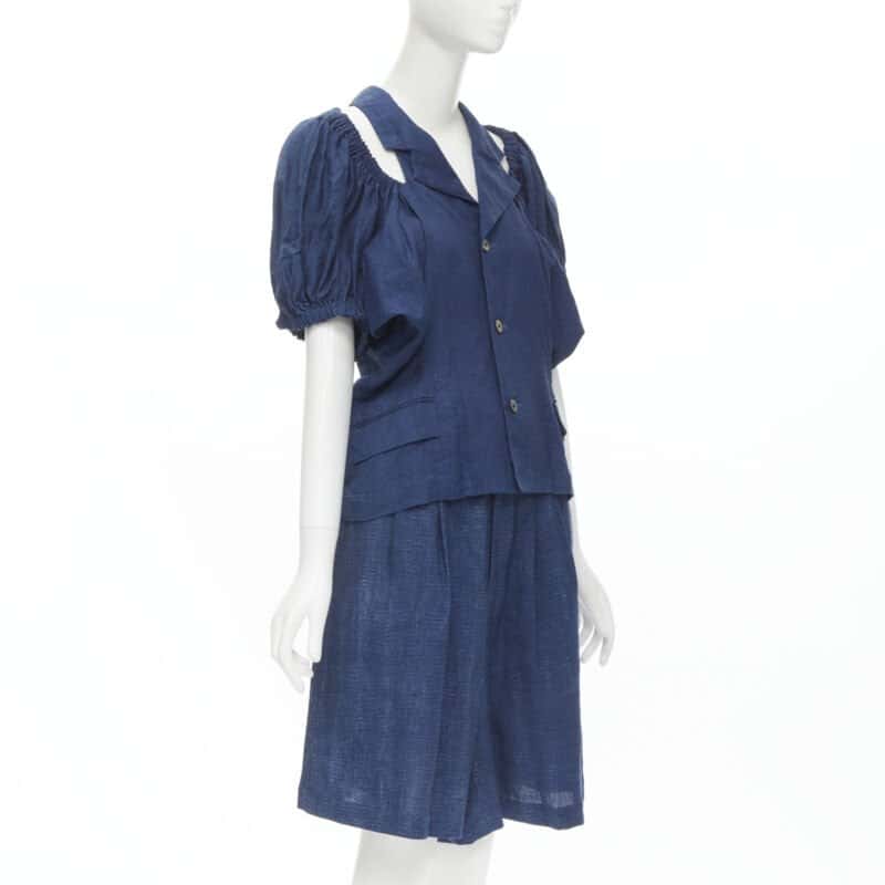 Comme Des Garcons Ruched Shorts Set Blue Linen Very good - Inside View