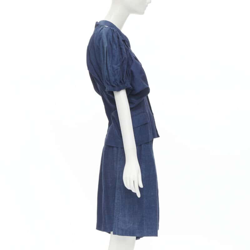 Comme Des Garcons Ruched Shorts Set Blue Linen Very good - Model View