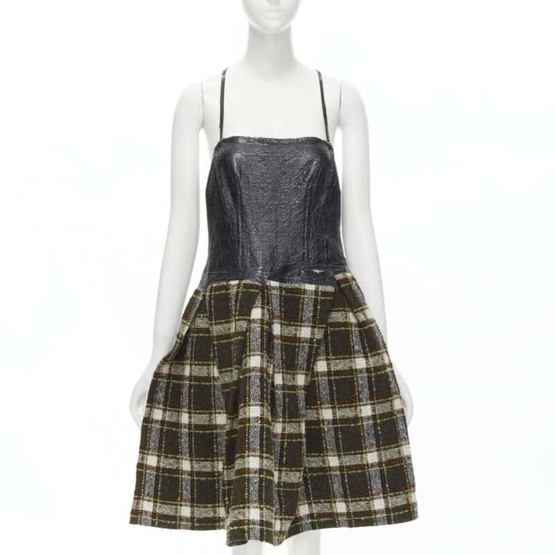Junya Watanabe Tweed Cocktail Dress Green Tweed Very good - Front View