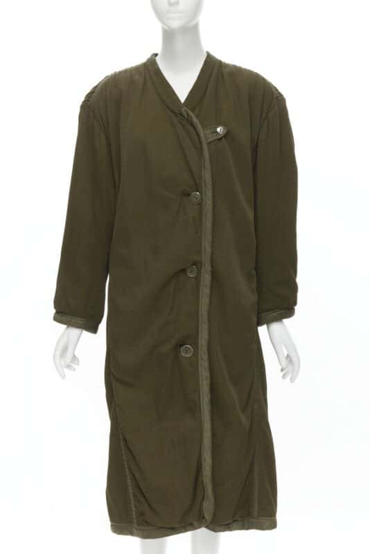 Issey Miyake Green Oversized Shoulder Coat Green Cotton Very good - Front View