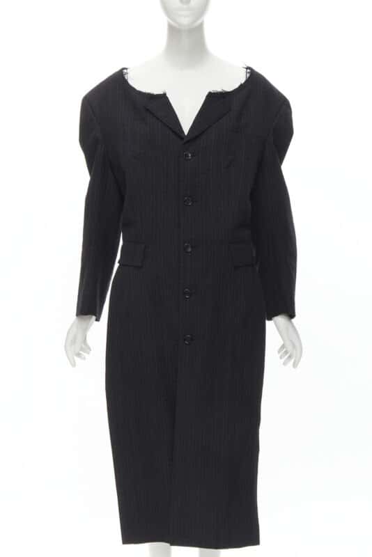 Comme Des Garcons Grey Pinstripe Boxy Coat Grey Wool Never worn - Front View