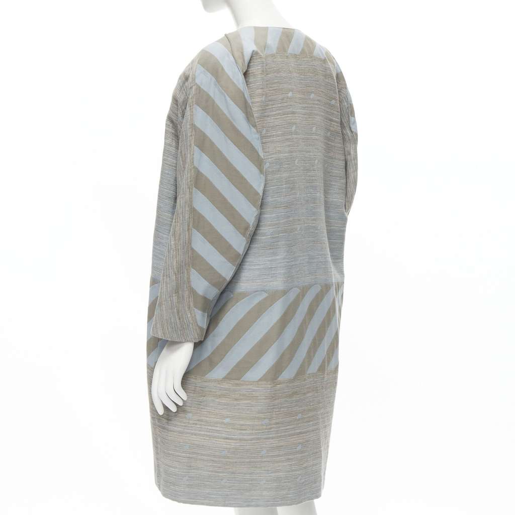 Issey Miyake Grey Jacquard Cocoon Coat Grey Cotton Never worn - Front View