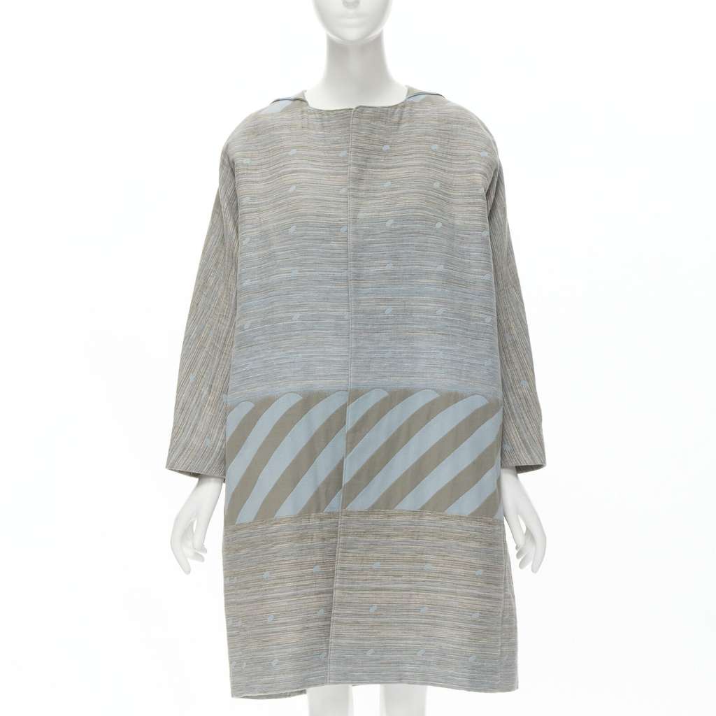 Issey Miyake Grey Jacquard Cocoon Coat Grey Cotton Never worn - Inside View