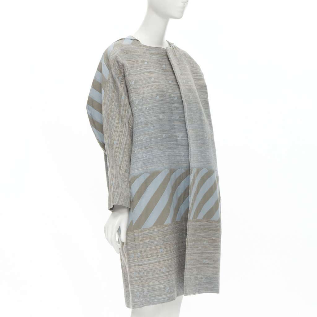 Issey Miyake Grey Jacquard Cocoon Coat Grey Cotton Never worn - Model View