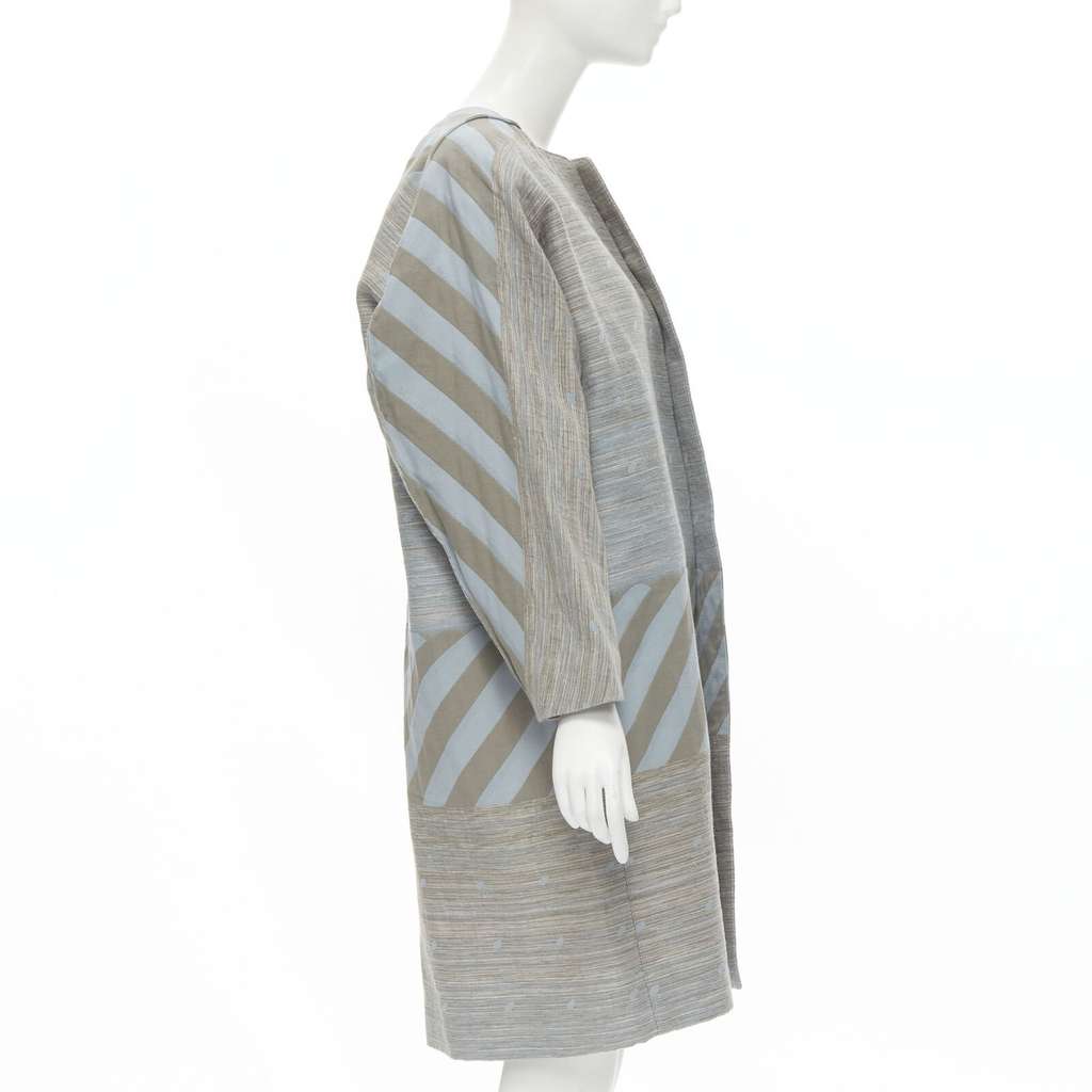 Issey Miyake Grey Jacquard Cocoon Coat Grey Cotton Never worn - Box View