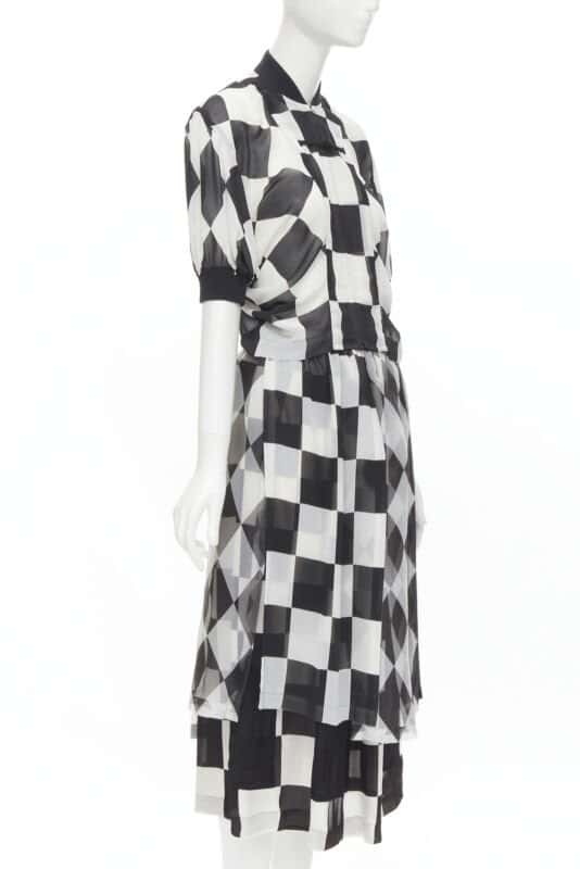 Comme Des Garcons Checkered Bomber Skirt Black Polyester Very good - Inside View