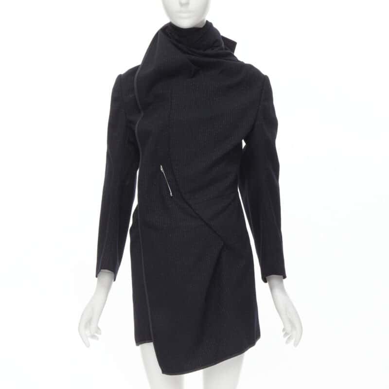Comme Des Garcons Pinstripe Wrap Coat Black Wool Never worn - Front View