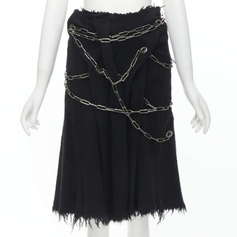 Junya Watanabe Punk Chain Skirt Black Wool Very good - Front View